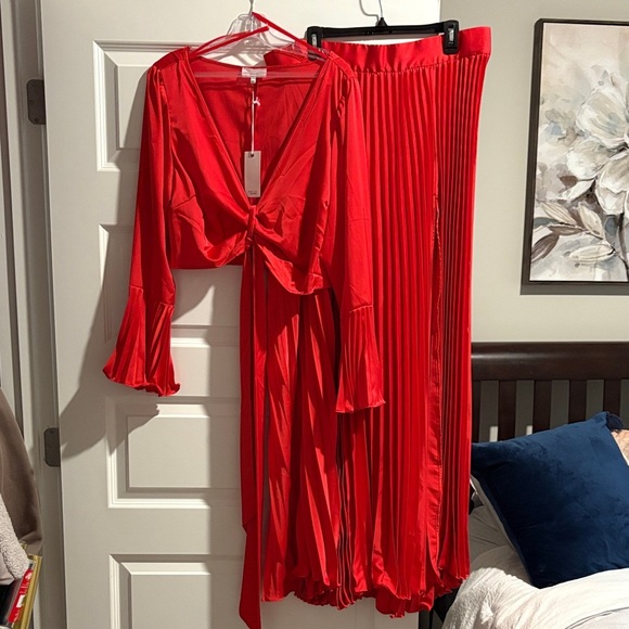 Fashion to Figure Red Pleated Maxi Skirt Set - Picture 1 of 5